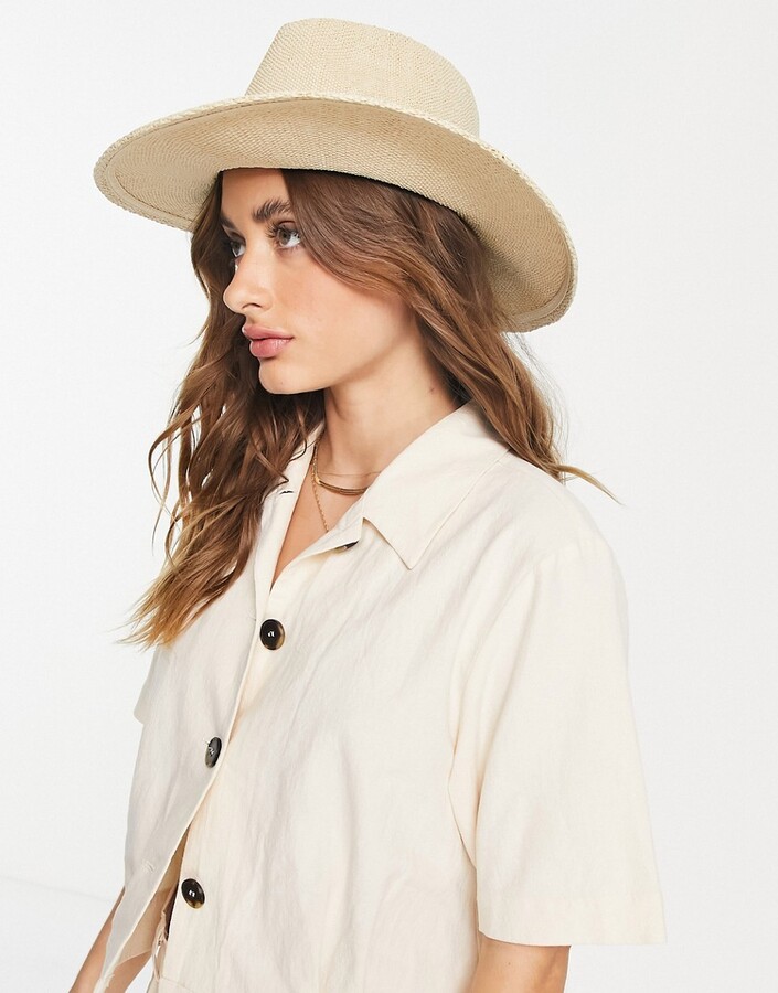 ASOS DESIGN straw fedora hat with black band and size adjuster in natural -  ShopStyle