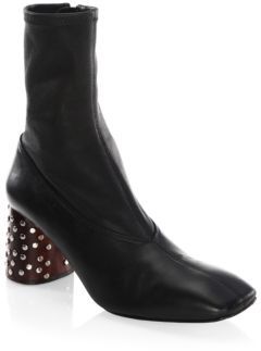 Helmut Lang Studded Heel Stretch Leather Booties