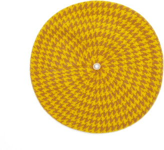 Bellemere New York - Houndstooth Pearled Cashmere Berets - Gold and Yellow