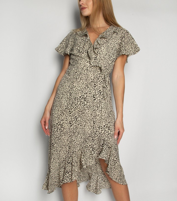 New Look Gini London Leopard Print Frill Wrap Dress - ShopStyle