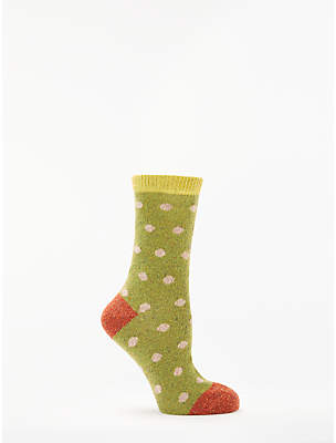 John Lewis & Partners Polka Dot Colour Block Ankle Socks, Green/Multi