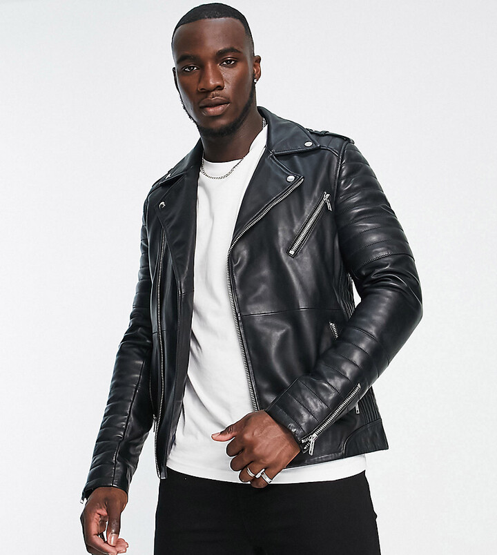 Barneys Originals Tall leather biker jacket in black - ShopStyle