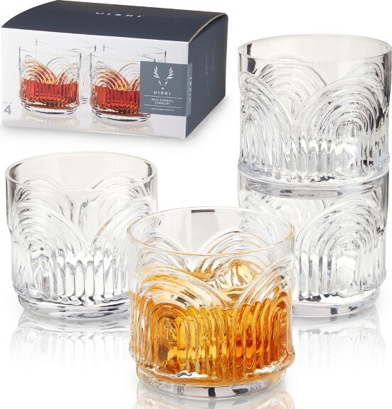 Viski Admiral Whiskey Glass Set - Crystal Old Fashioned Glasses with Ice  Spheres in Gift Box - Dishwasher Safe Lowball Glasses 9oz - Set of 8 