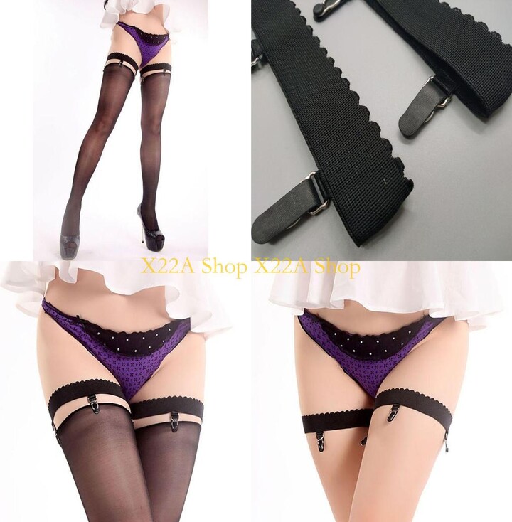NONE Unique Womens Elastic Anti Slip Leg Garter Belt Thigh High Stocking Suspender with Clip