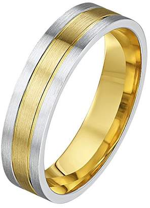 Theia His & Hers 14ct Yellow and White Gold Two-Tone 5mm Grooved Wedding Ring - Size W