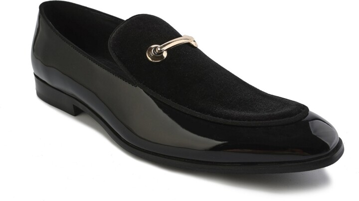 Gino Vitale Men's Velvet & Patent Leather Slip On Dress Loafer