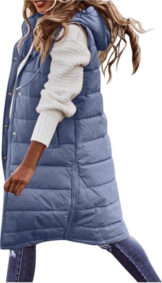 Vesniba Womens Winter Long Down Vests Lightweight Warm Hooded Jackets Casual Sleeveless Solid Slim Fit Zip up Puffer Parka Coat