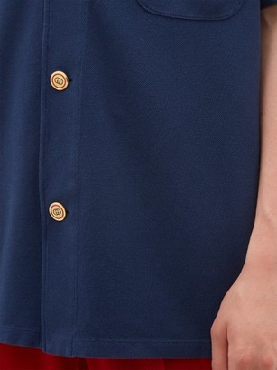 Gucci Logo-engraved Button-down Cotton Polo Shirt - Blue