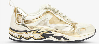 Sandro Womens Naturels Flame Appliquéd Metallic-leather and Woven Low-top Trainers