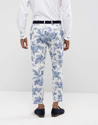 ASOS DESIGN Wedding Skinny Suit Pants In Blue and White Cotton Floral Print