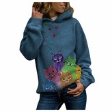 Thumbnail for your product : Beetlenew Women Hooded Sweatshirt Cute Colorful Cat Printed Hoodie Autumn Long Sleeve Casual Loose Graphic Pullover Tops for Teen Girl Animal Footprint Pattern Hoody Jumper T-Shirt Green