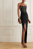 Thumbnail for your product : Rasario Strapless Asymmetric Gathered Lace And Crepe Gown - Black