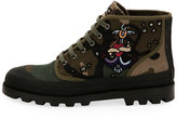 Thumbnail for your product : Valentino Garavani Tattoo Canvas Combat Boot, Green