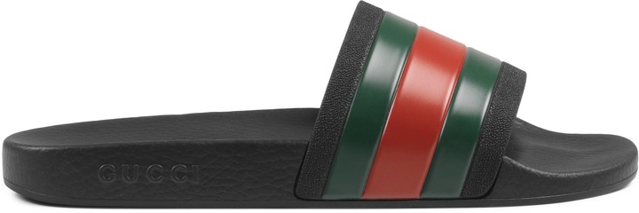 Gucci Men's Web rubber slide sandal - ShopStyle