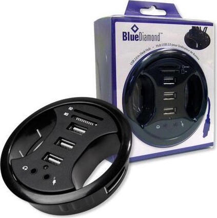 Blue Diamond USB 2.0 In-desk Hub w/CdRdr-3 Port,3inch