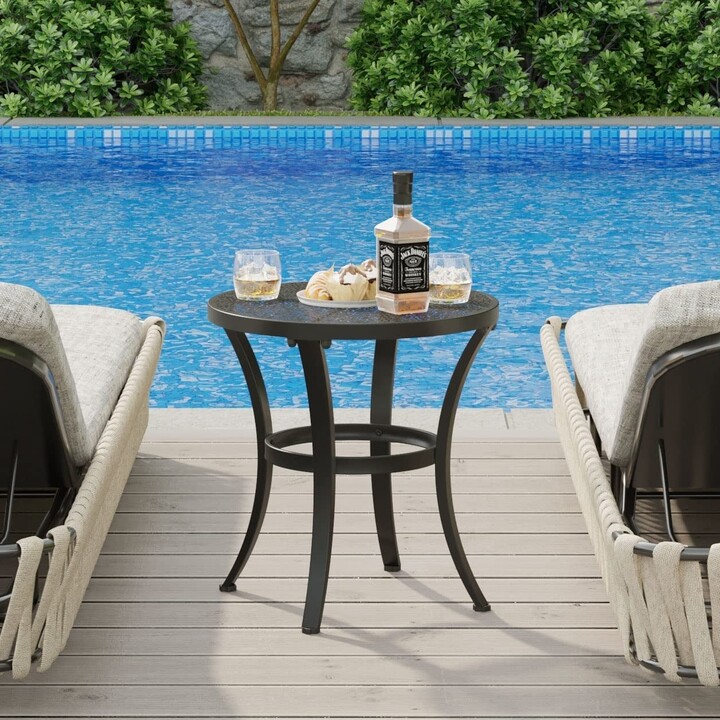 FAMAPY 20" Round Outdoor Side Table, Patio Dining Table with Adjutable