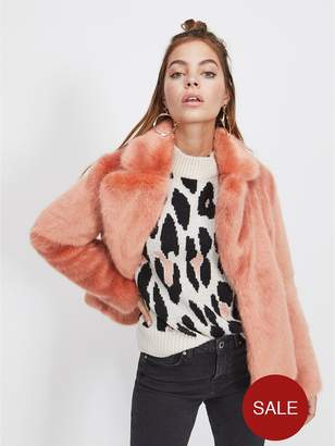 Miss Selfridge Faux Fur Coat - Pink