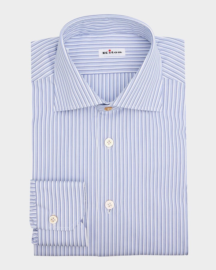 Kiton Men's Cotton Multi-Stripe Dress Shirt