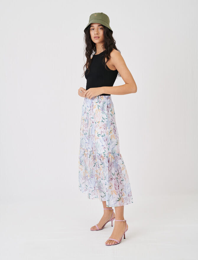 Maje Printed voile crinkle-effect skirt - ShopStyle