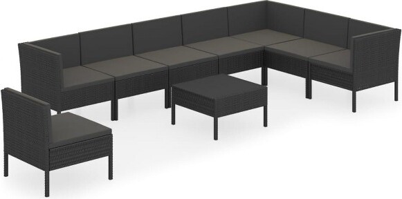 VidaXL vidaXLPatioLoungeSetOutdoorSectionalSofaSetTablePolyRattanBlack