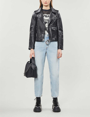 Maje Western slim-fit leather jacket - ShopStyle