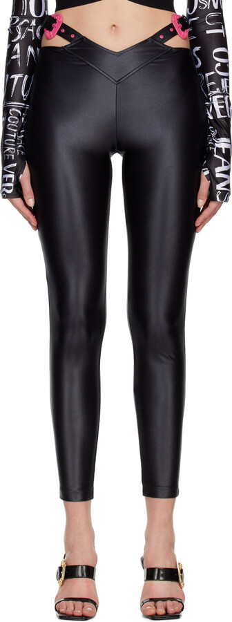 Pieces shiny leather look leggings in black