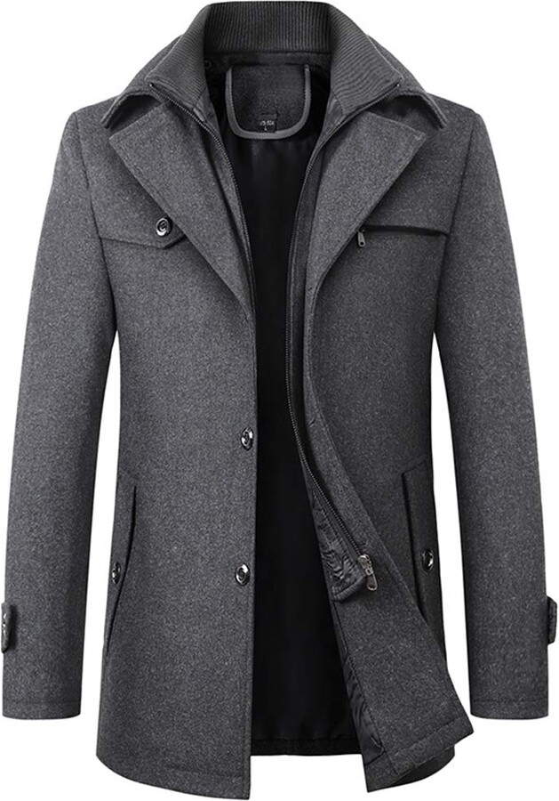 FAXIKIO Men's Warm Wool Coat Jacket Winter Business Overcoat Regular ...