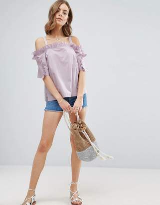 ASOS Cotton Cold Shoulder Top With Ruffle