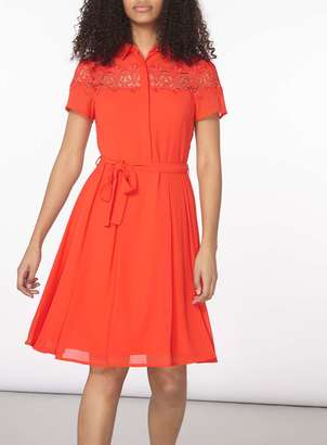 Red Lace Fit and Flare Shirt Dress
