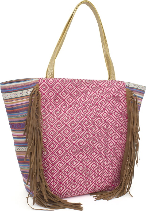 Women’s Geometric Print Fringe Beach Tote Bag