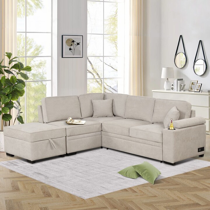 YUNLife Convertible Modular Sectional Sofa LShaped Couch Pull Out