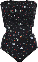 Thumbnail for your product : Ganni Ipanema Shirred Floral-print Bandeau Swimsuit