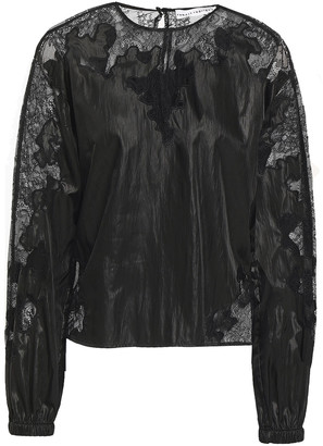 Robert Rodriguez Lace-trimmed Crinkled-satin Blouse