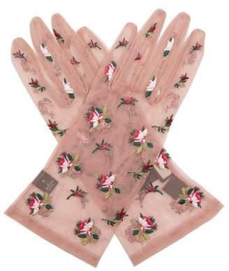 Gucci Floral-embroidered tulle gloves