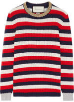 Gucci - Metallic-trimmed Striped Wool And Cashmere-blend Sweater - Red