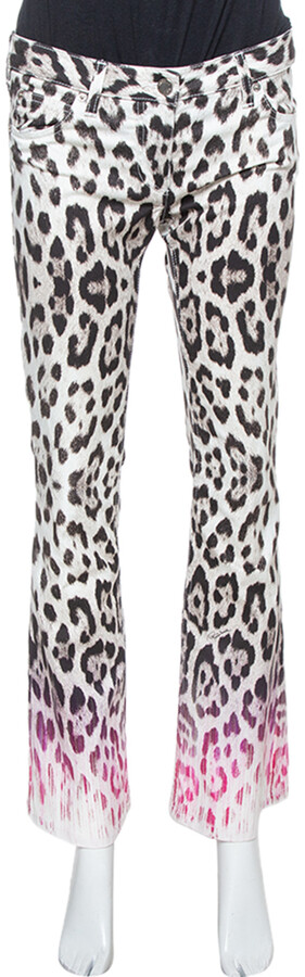 Roberto Cavalli Brown/Pink Ombre Animal Print Cotton Flare Leg Jeans S