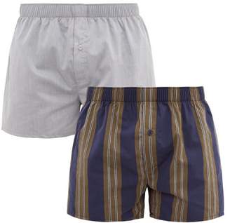 Hanro Pack Of Two Cotton-poplin Boxer Shorts - Mens - Blue Multi