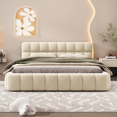 Latitude Run Queen Size Upholstered Platform Bed With Thick Fabric