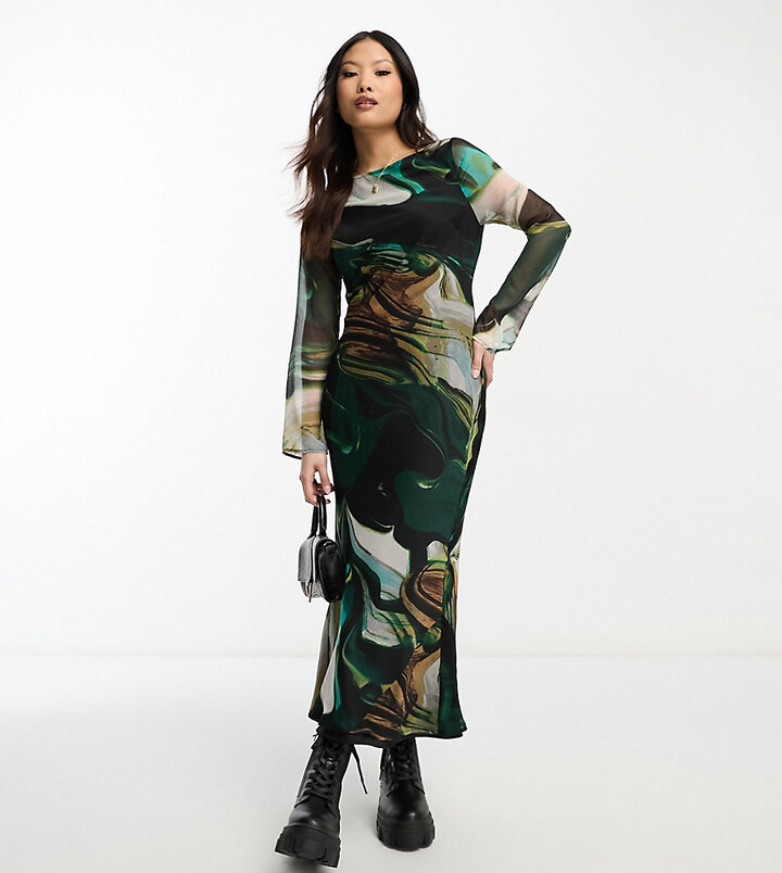 ASOS Petite ASOS DESIGN Petite chiffon long sleeve midi dress in