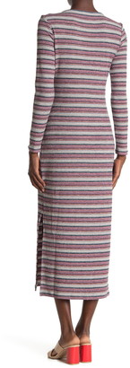 1 STATE Striped Long Sleeve Rib Knit Midi Dress