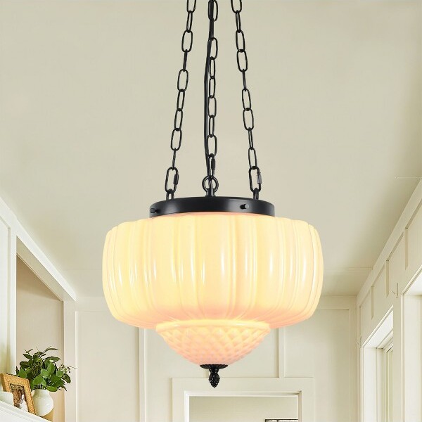 RennnsanTaylor1-LightModernVintageMatteBlackConeKitchenIslandPendantLightwithMilkyWhiteGlassShade