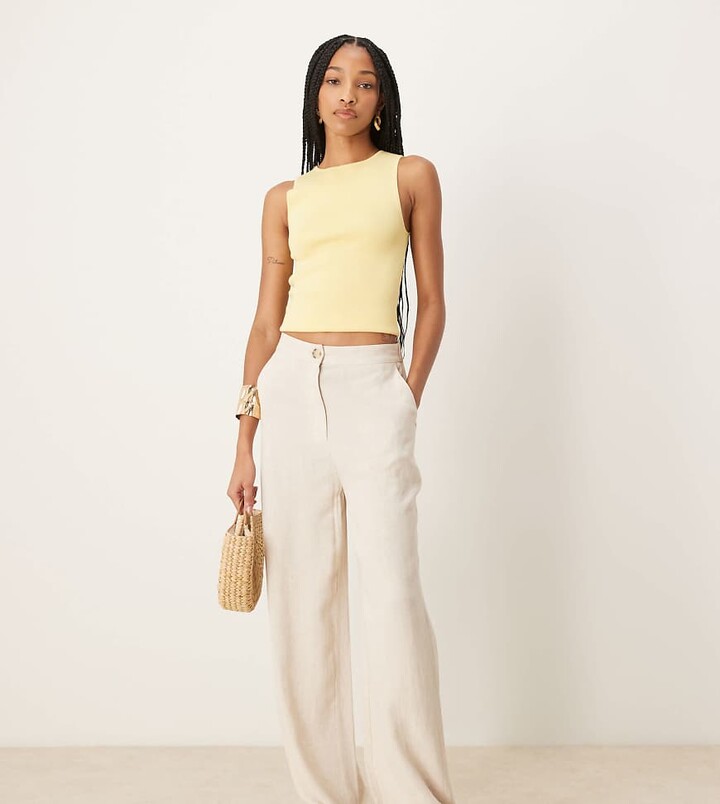 ASOS Tall ASOS DESIGN Tall relaxed straight leg pants with linen in stone