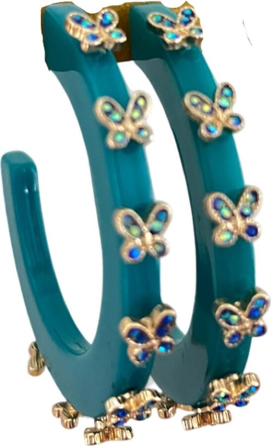 Smith & Co. Women's Butterfly Jewel Hoop Earring In Harbor Blue