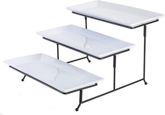Gibson Elite Gibson Gracious Dining 3-Tier Plates Serving Set W/Metal Stand in White 102157.04RM