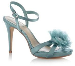 Debut Turquoise satin 3D flower high sandals