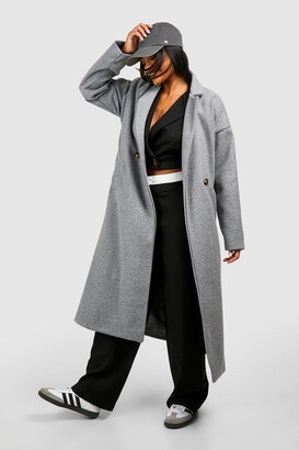 boohoo Belted Double Breasted Wool Look Coat