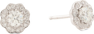TJMAXX 18Kt White Gold Diamond Halo Stud Earrings, Diamond/Gold