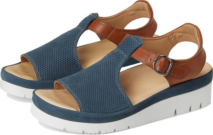 Samuel Hubbard Portola T-Strap Women's Sandals Blue Nubuck : 6.5 B - Medium