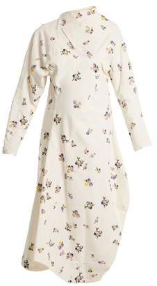 Acne Studios Dragica Floral Print Cotton Corduroy Dress - Womens - Ivory Multi