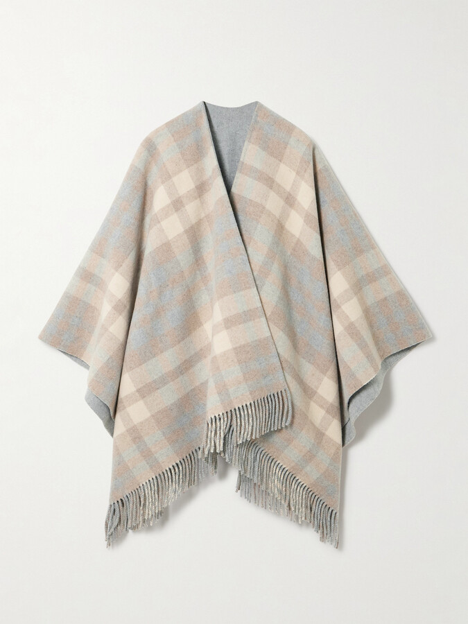 Johnstons of Elgin Reversible Fringed Checked Wool Cape - Neutrals